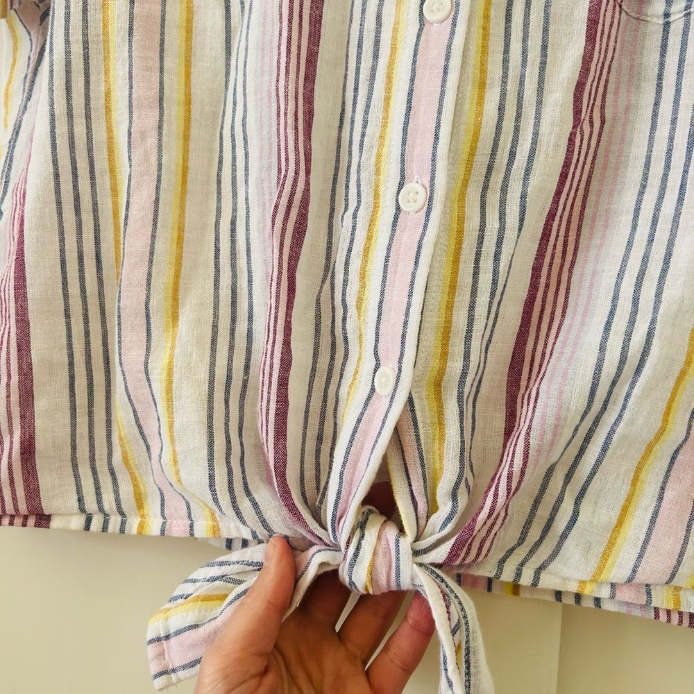 BeachLunchLounge Pink Striped Button Down Collared Linen Cotton Shirt XS - Picture 4 of 8